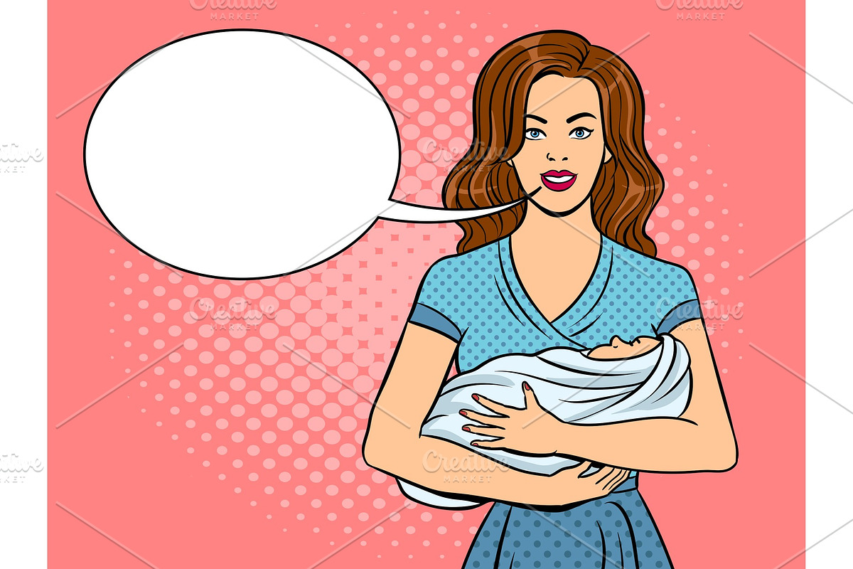 Mother and baby pop art vector illustration in Illustrations - product preview 8