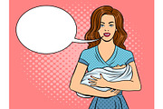 Mother and baby pop art vector illustration