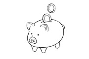 Piggy bank and golden coins coloring book vector