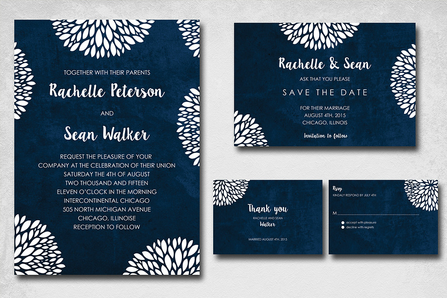 Blue Flowery Wedding Invite