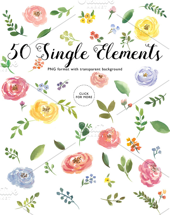 Handpainted watercolor flowers rose in Illustrations - product preview 1