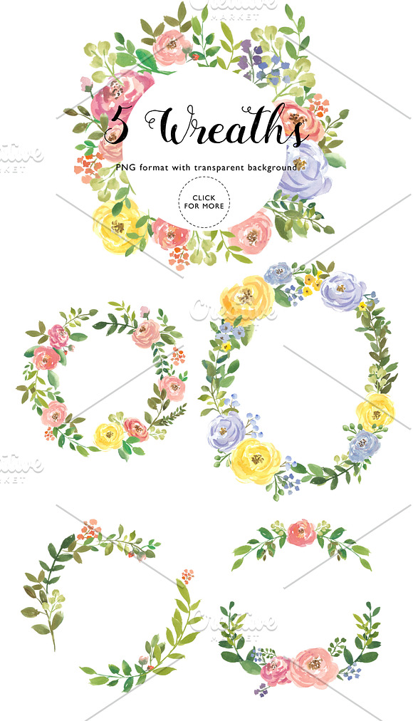 Handpainted watercolor flowers rose in Illustrations - product preview 3