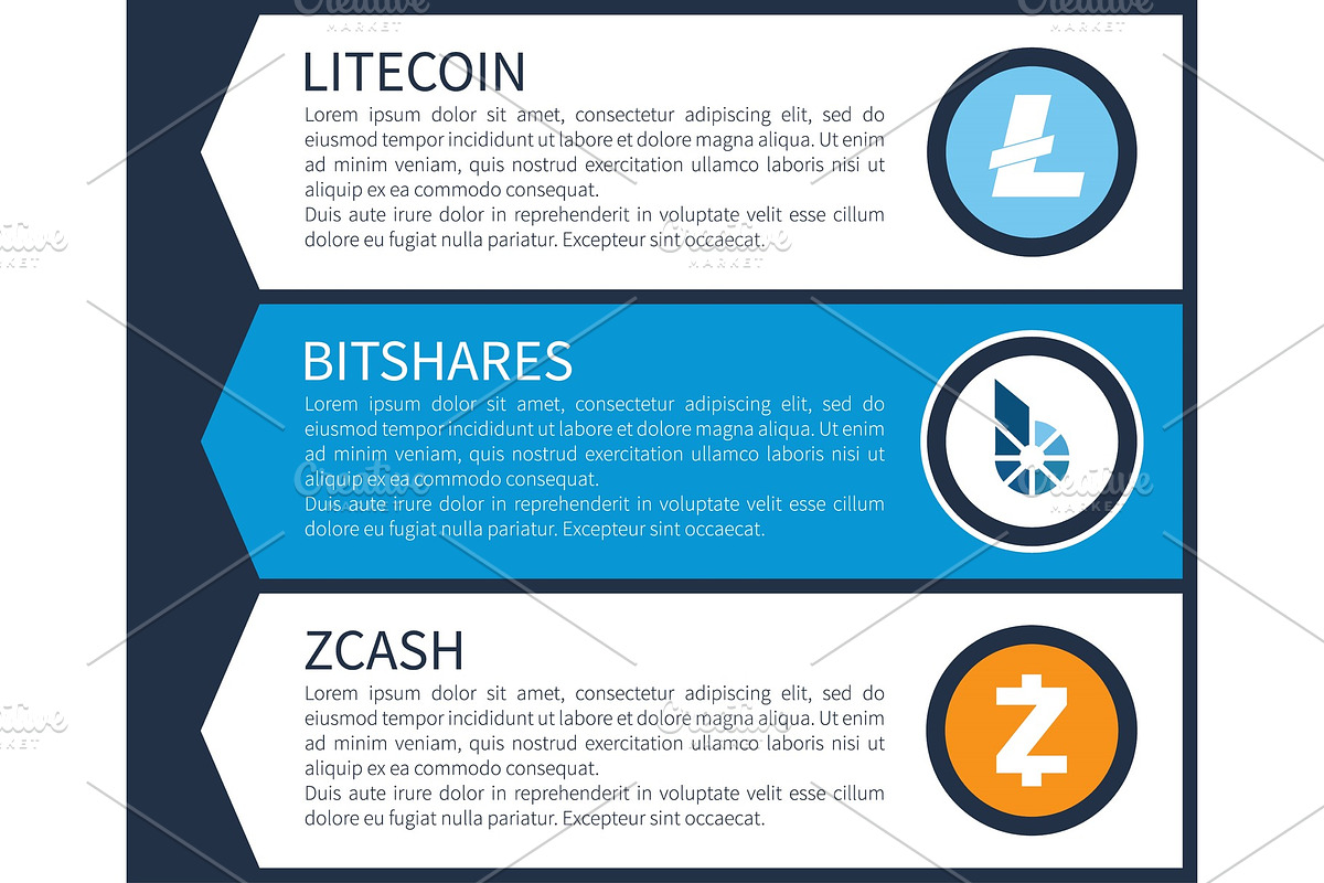 Blue Litecoin, White Bitshares and Orange Zcash in Illustrations - product preview 8