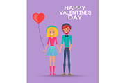 Girl with Balloon and Boy on Happy Valentines Day