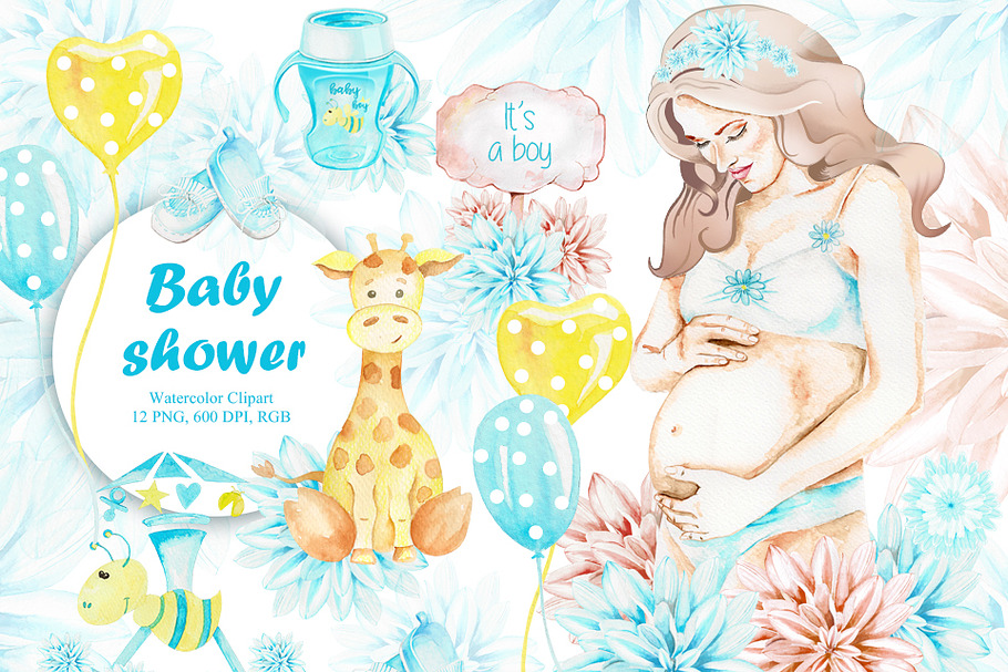 Baby Shower, Watercolor, It is a boy in Illustrations - product preview 8