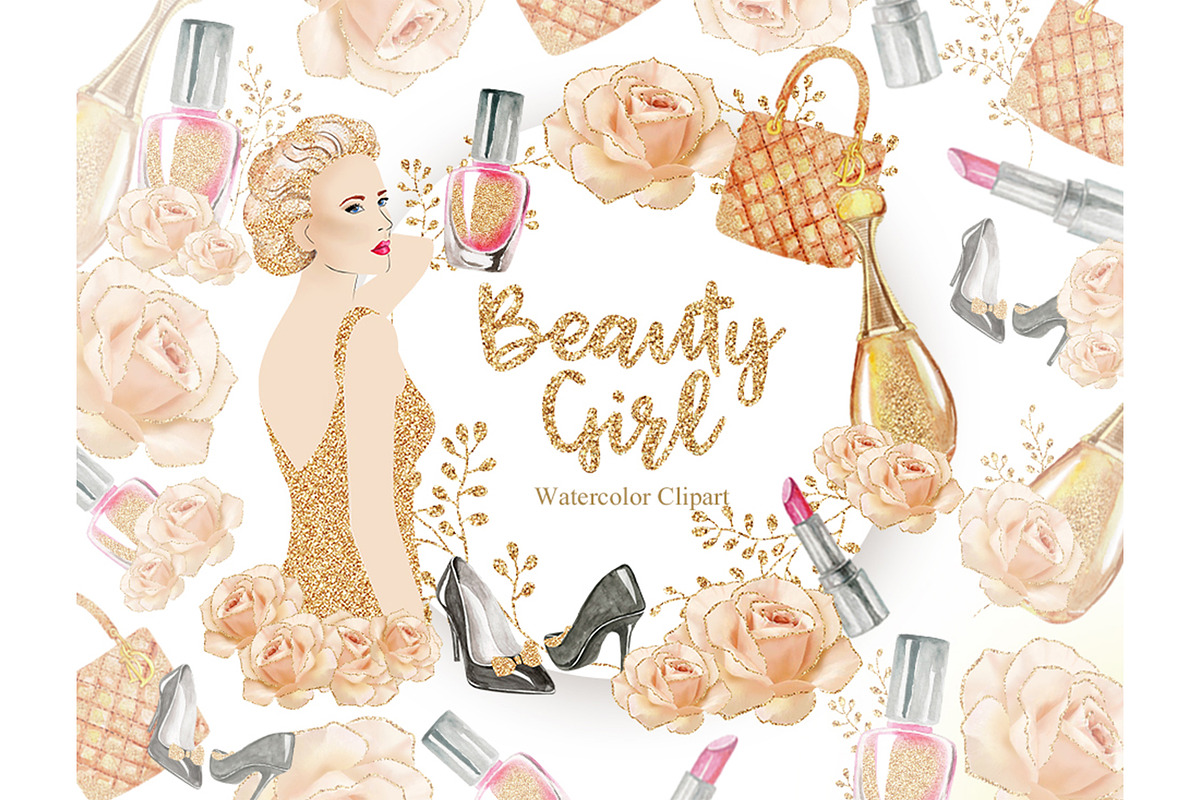 Beauty Girl Clipart, Beauty, Make Up in Illustrations - product preview 8