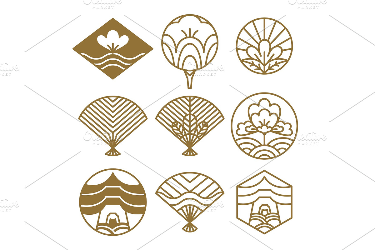 Japanese Icons Flowers Set Vector Illustration in Illustrations - product preview 8
