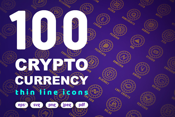100 Crypto Currency Thin Line Icons