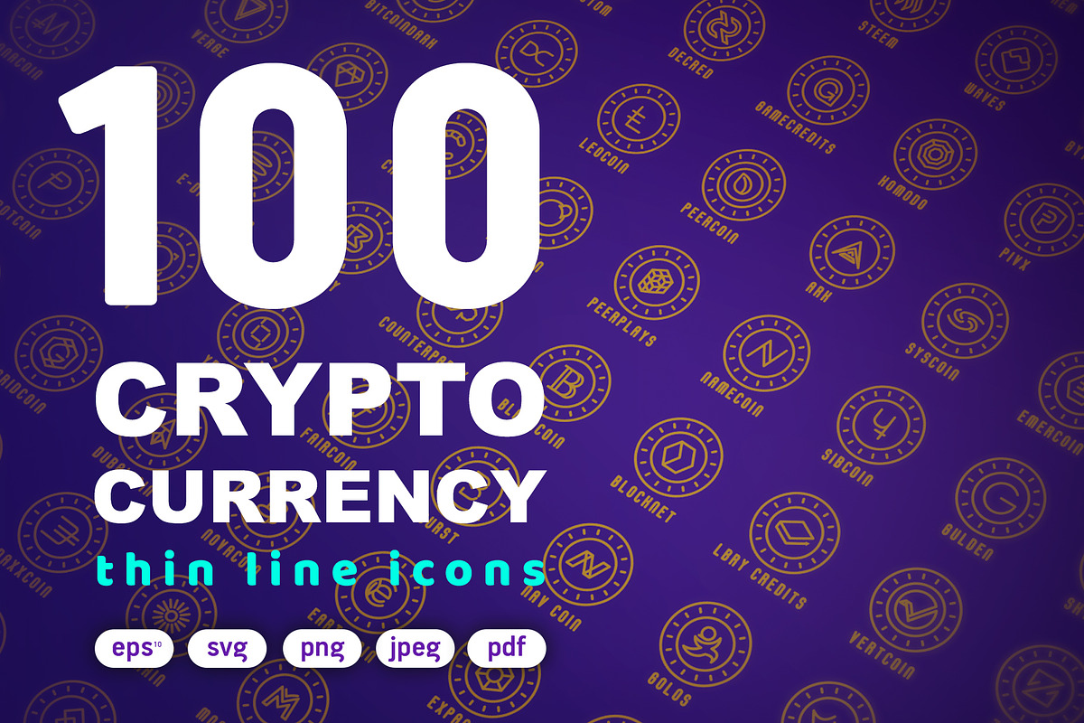 100 Crypto Currency Thin Line Icons in Graphics - product preview 8