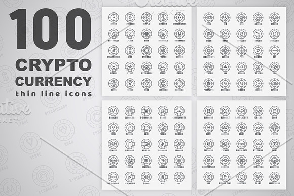 100 Crypto Currency Thin Line Icons in Graphics - product preview 1