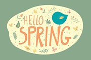 Green postcard with Hello Spring