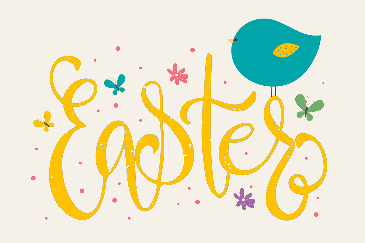 Ornamental word Easter with bird in Illustrations - product preview 8