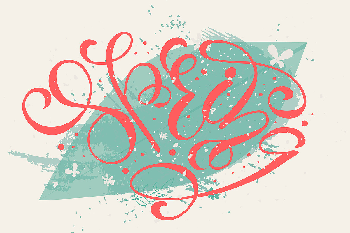 Red letters Spring on green leaf in Illustrations - product preview 8