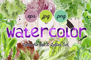 Watercolor Lettuche Set & Letter Set
