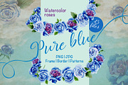 Beautiful blue roses PNG set