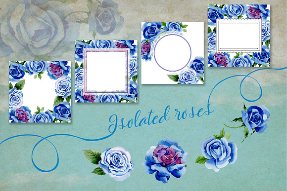 Beautiful blue roses PNG set in Illustrations - product preview 4