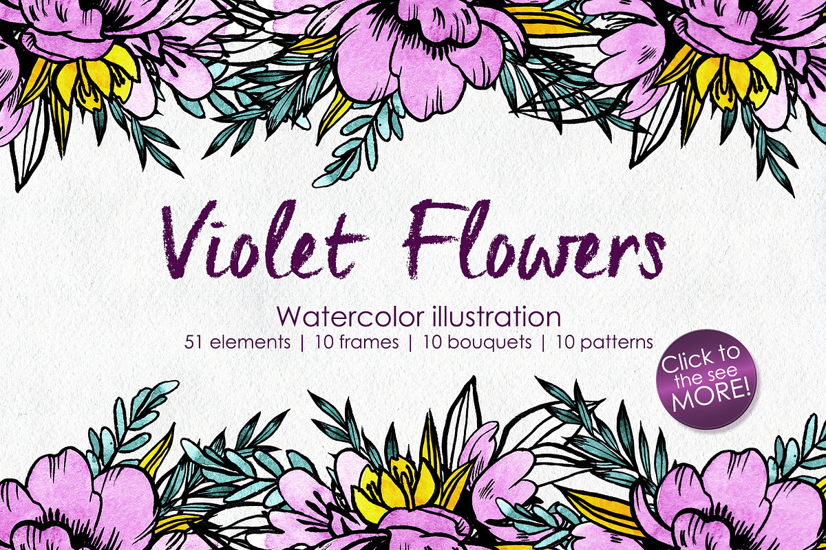 Watercolor Violet Flower Set in Illustrations - product preview 8