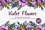 Watercolor Violet Flower Set