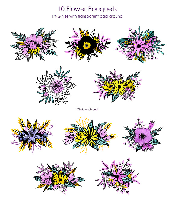 Watercolor Violet Flower Set in Illustrations - product preview 3