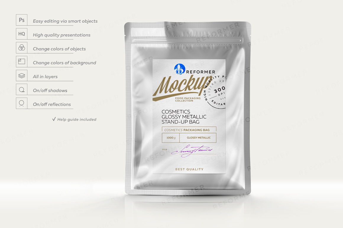Download Glossy Metallic Stand-up Bag Mockup | Creative Product Mockups ~ Creative Market