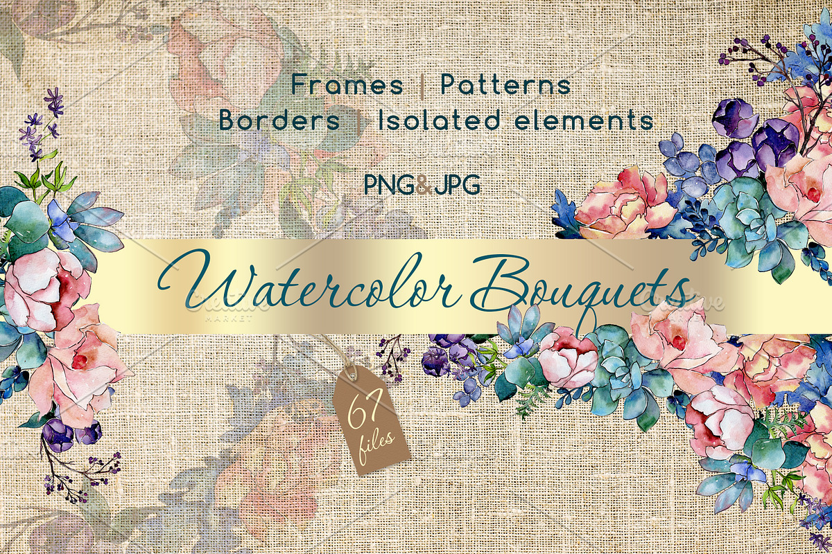 Watercolor bouquet PNG flower set in Illustrations - product preview 8