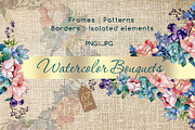 Watercolor bouquet PNG flower set