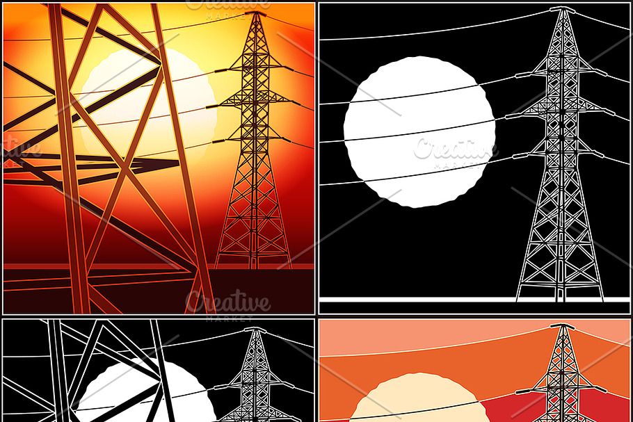 High voltage power lines Set in Illustrations - product preview 8