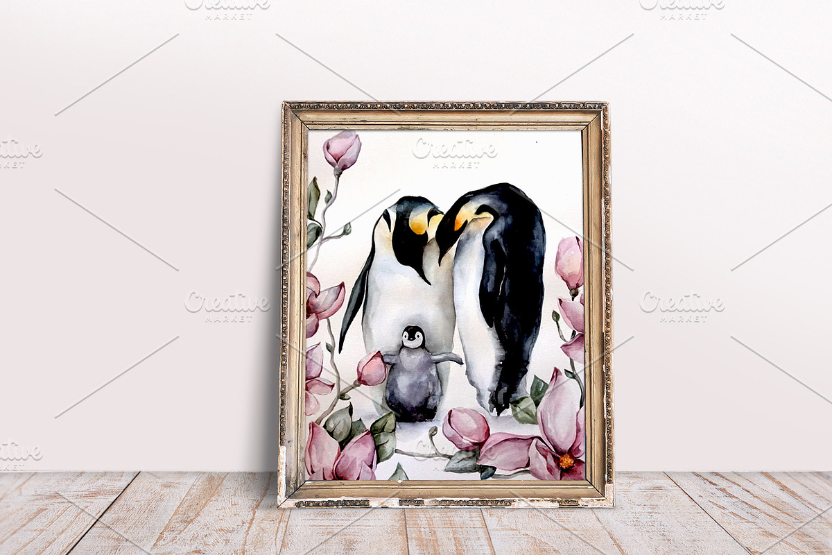 Watercolor penguin family in Illustrations - product preview 8