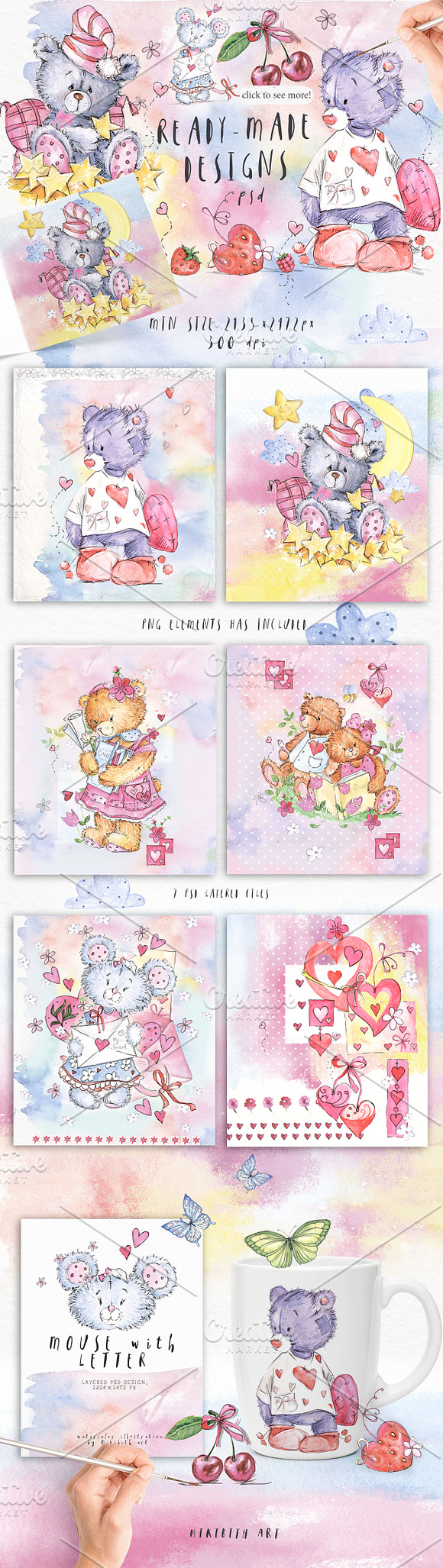 SO LOVELY BEARS+ 1 MOUSE :) in Illustrations - product preview 3