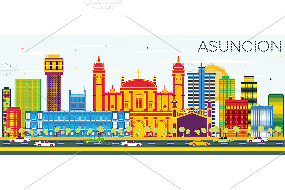 Asuncion Paraguay City Skyline in Illustrations - product preview 8