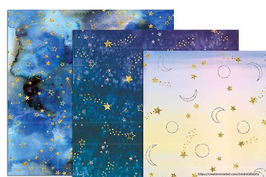 Watercolour Galaxy Glitter Papers