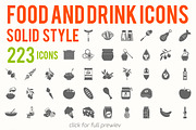 223 vector food and drink icons set