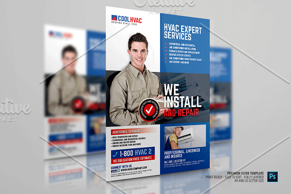 Heating and Cooling HVAC Flyer in Flyer Templates - product preview 1