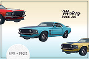 Illustrations "Mustang" Retro Car 