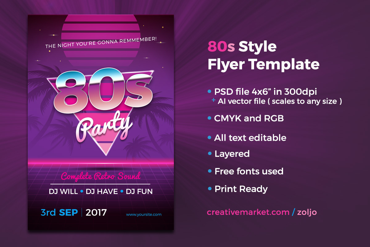 80s Party Flyer Template in Flyer Templates - product preview 8