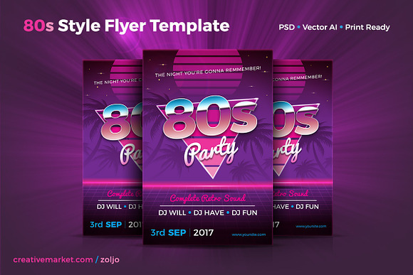 80s Party Flyer Template in Flyer Templates - product preview 1