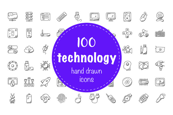  100 Technology Doodle Icons