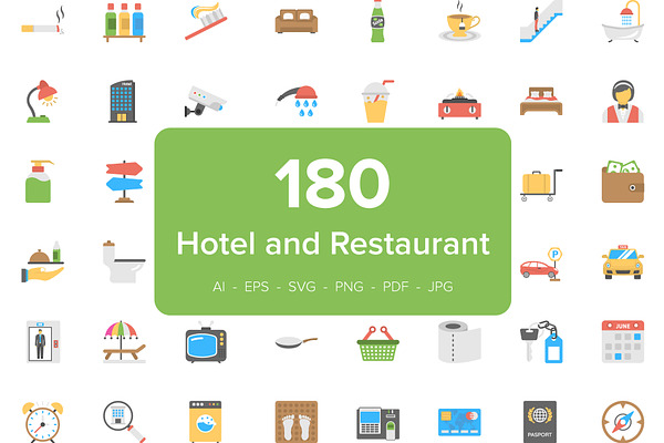 180 Hotel and Restaurant Flat Icons