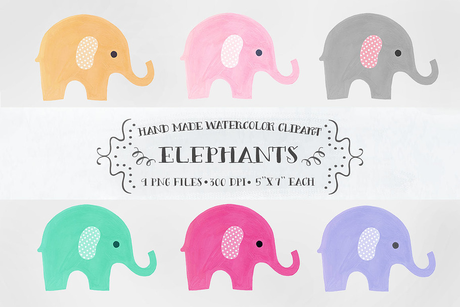 Elephants - watercolor clipart