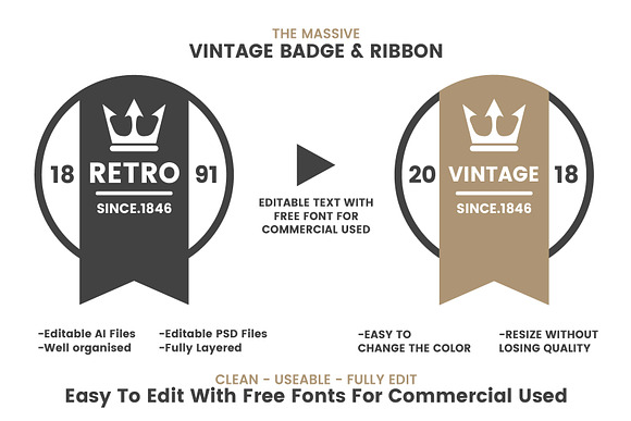 36 VINTAGE BADGE & RIBBON Vol.8 in Logo Templates - product preview 1