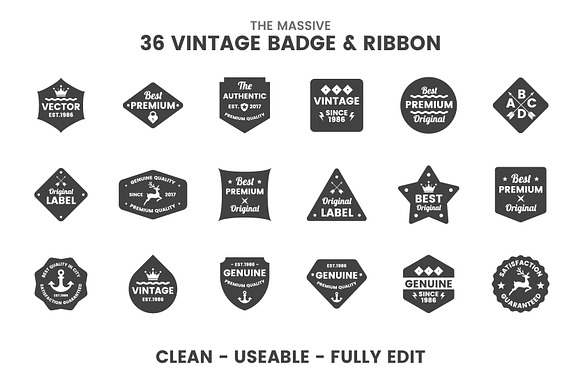 36 VINTAGE BADGE & RIBBON Vol.8 in Logo Templates - product preview 2