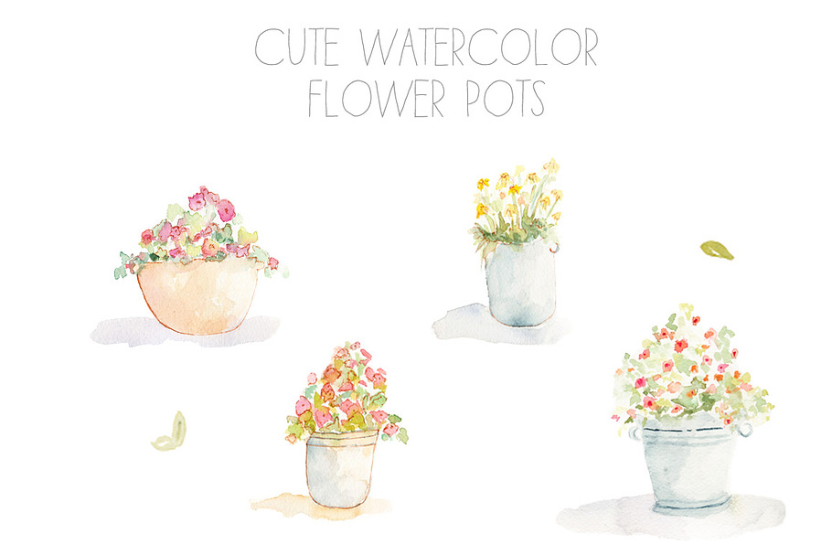 Watercolor Flower Pots in Illustrations - product preview 8
