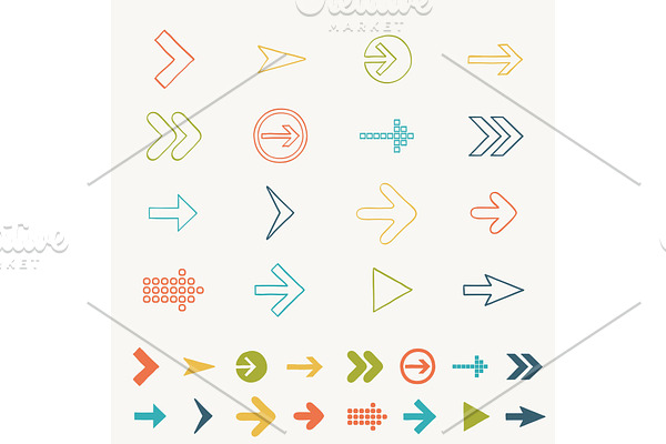 Arrow sign icon set doodle hand draw vector illustration of web design elements