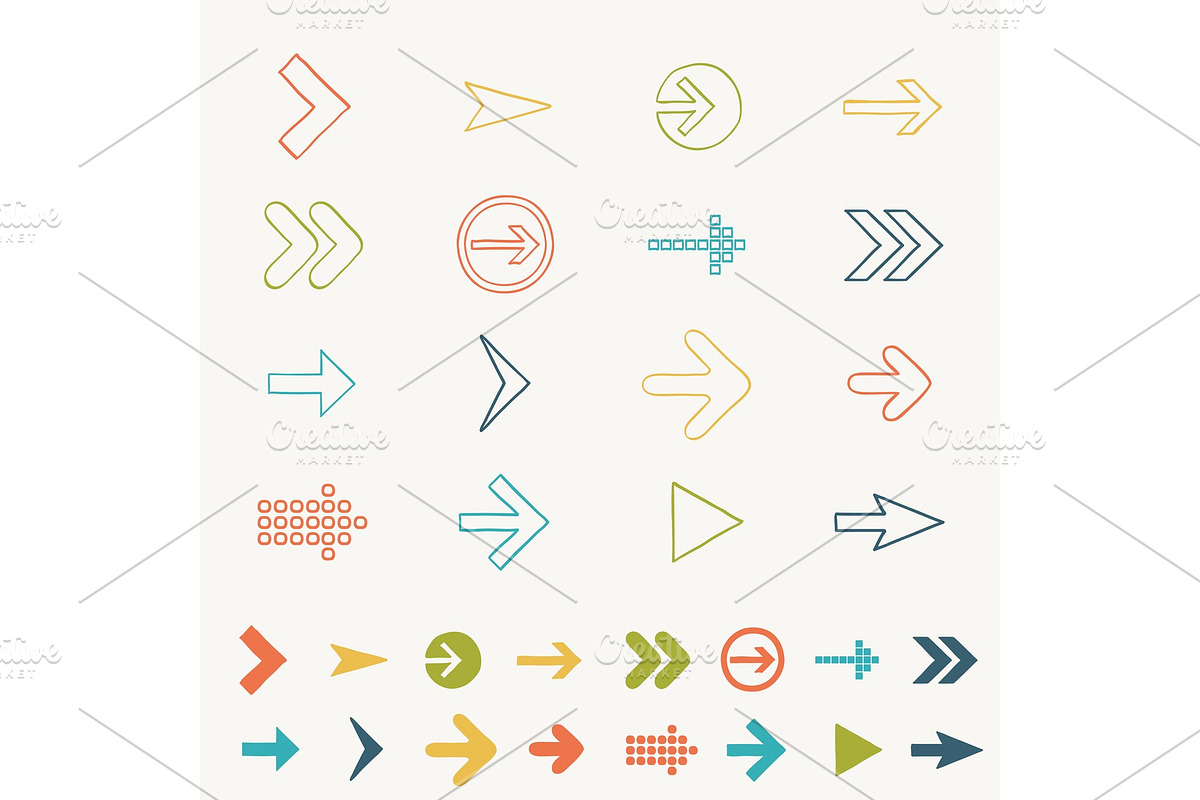 Arrow sign icon set doodle hand draw vector illustration of web design elements in Illustrations - product preview 8