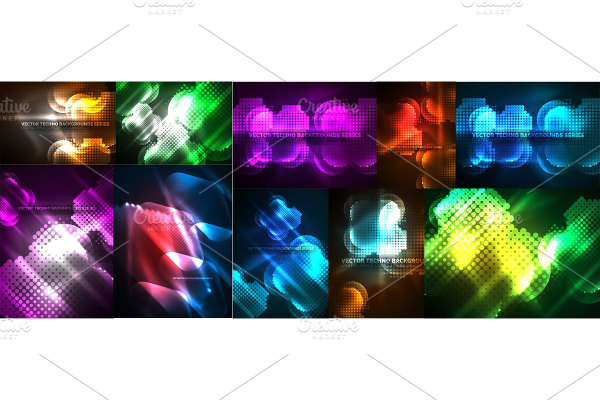 Set of neon glowing abstract shapes backgrounds in Illustrations - product preview 8
