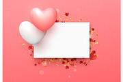Balloon Hearts design white frame on pink background.