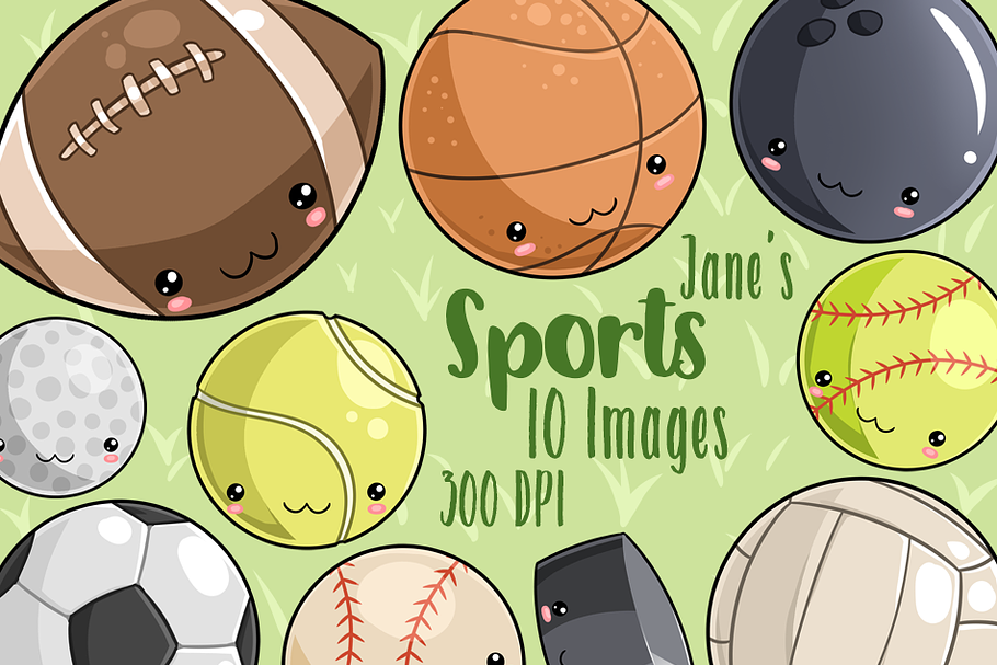 Kawaii Sports Clipart in Illustrations - product preview 8