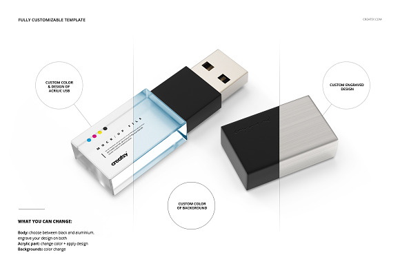 Acrylic USB Drive Mockup Set in Product Mockups - product preview 3