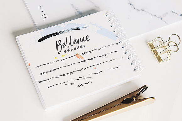 Bellevue brush font and textures in Script Fonts - product preview 3