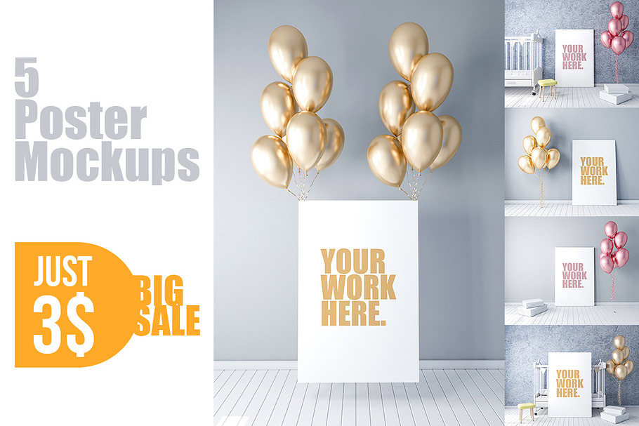 Canvas Poster PSD Mockup in Print Mockups - product preview 8